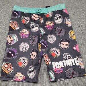 Fortnite Character Print Board Shorts Mens XL Black Mint Green Swim Trunk Gaming
